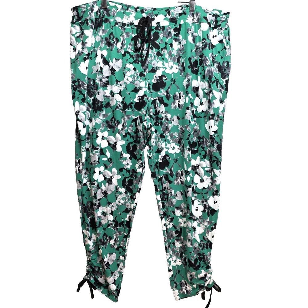Cuddl Duds Floral Lounge Pants Womens 2X Slub Knit Green Pull On Cozy Relaxed